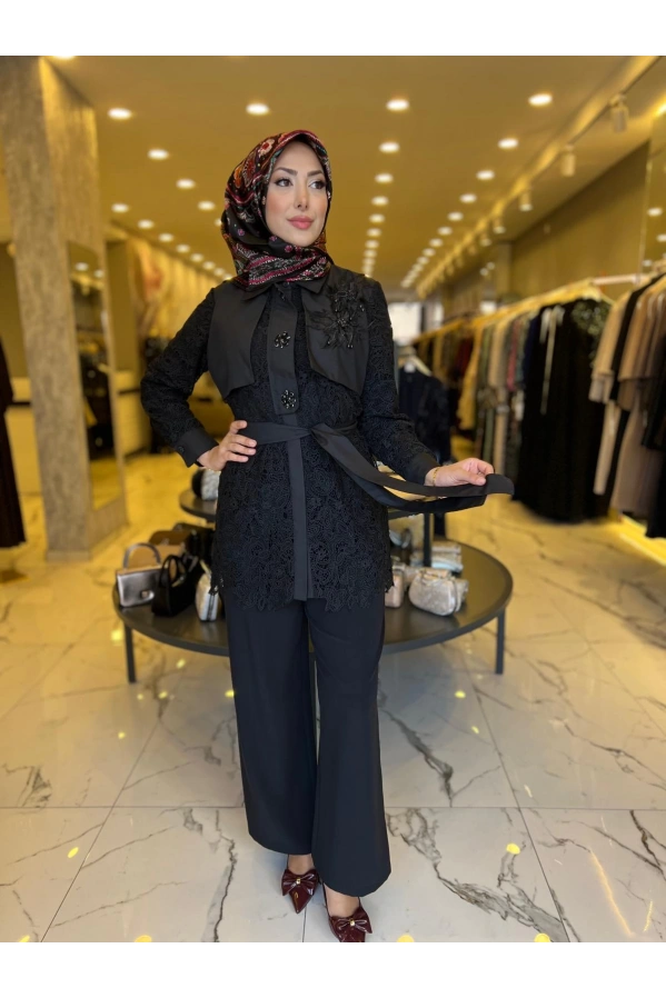 MY312-DANTELLİ AKSESUARLI TUNİK SİYAH