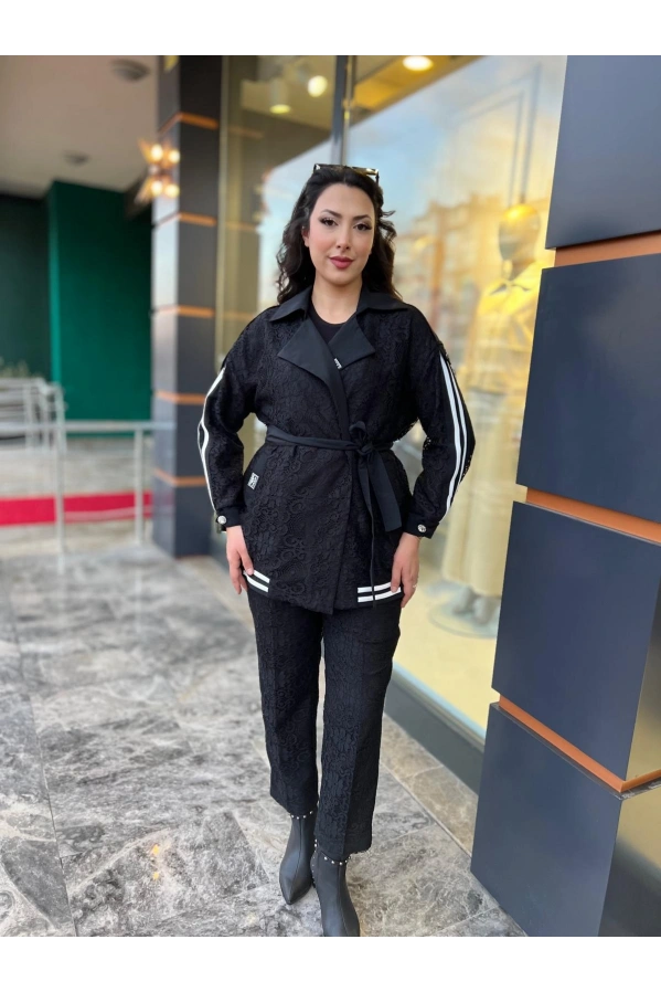 MY312-DANTELLİ ŞERİTLİ TAKIM SİYAH