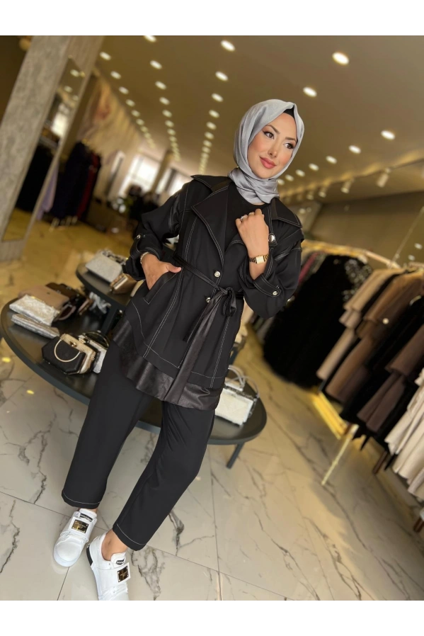MY312-DİKİŞ DETAYLI TAKIM SİYAH