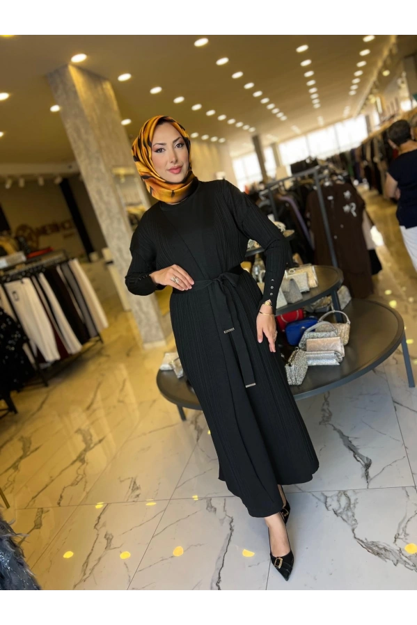 MY312-İKİLİ TRİKO ELBİSE SİYAH