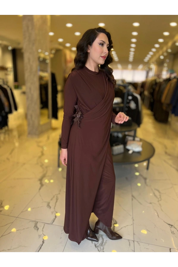 MY312-KEMER DETAYLI TUNİK KAHVE