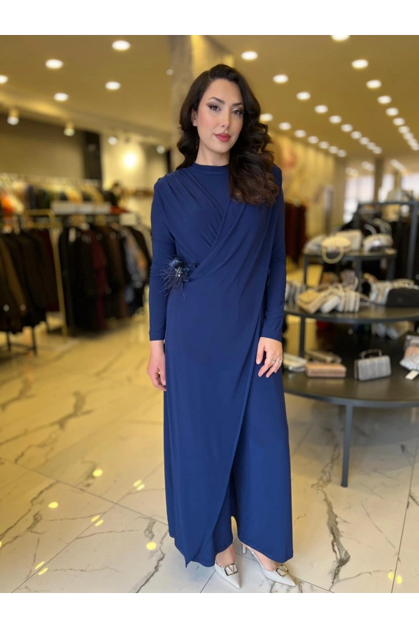 MY312-KEMER DETAYLI TUNİK LACİVERT