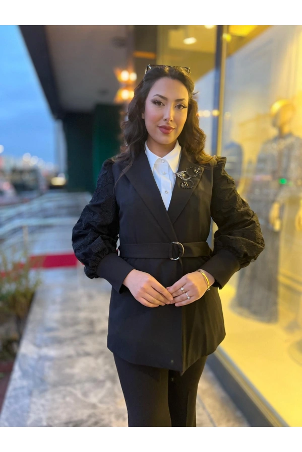 MY312-KOLU DANTELLİ TAKIM SİYAH