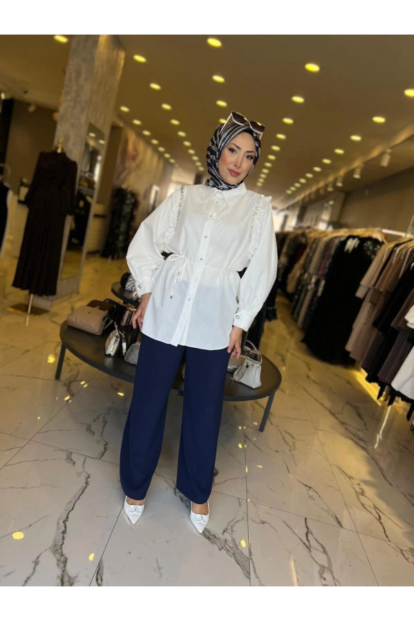 MY312-OMZU TAŞLI TUNİK EKRU