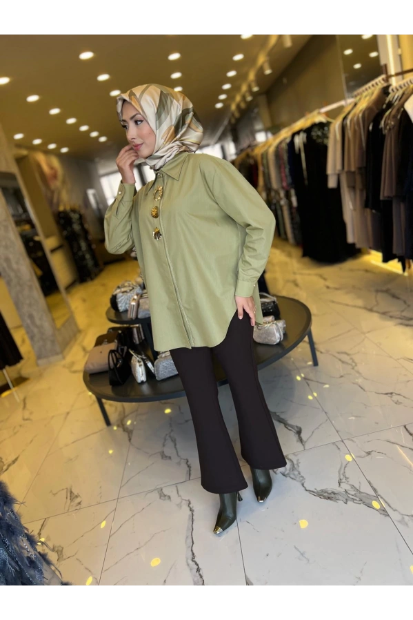 MY312-ÖN AKSESUARLI GÖMLEK YEŞİL