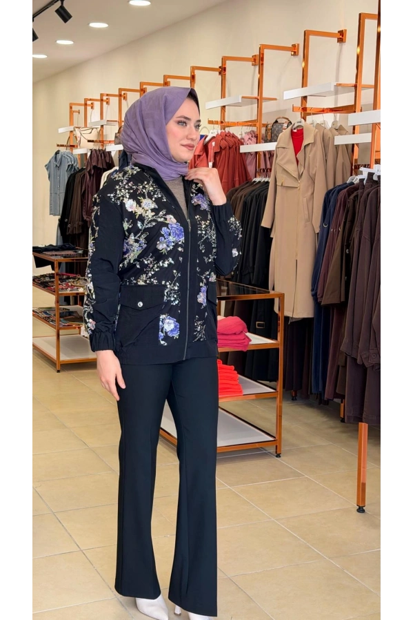 MY312-ÖNÜ PAYETLİ BOMBER CEKET SİYAH