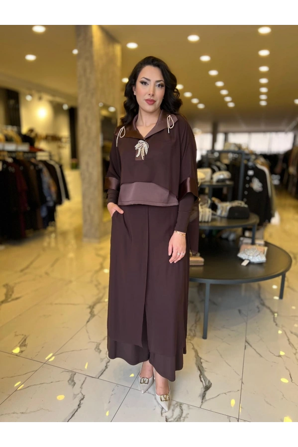 MY312-ÖNÜ TAŞLI ŞİFONLU TAKIM KAHVE