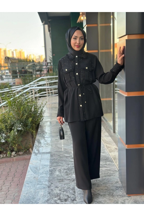 MY312-ŞANEL KOMBİNLİ TAKIM SİYAH