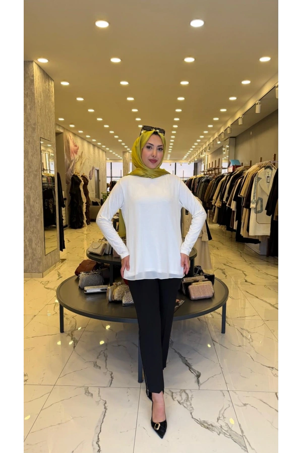 MY312-ŞİFONLU KOLLU BLUZ EKRU