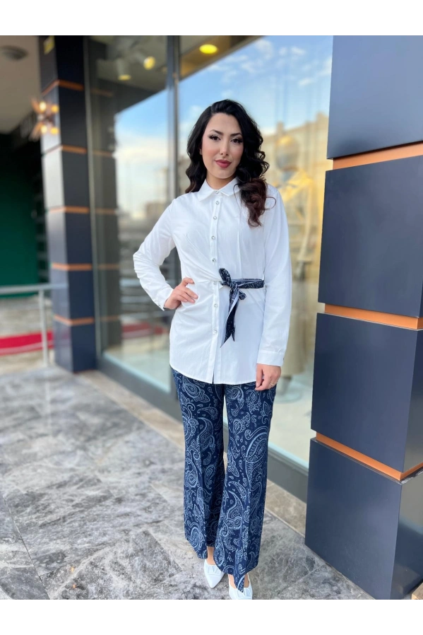 MY312-YANDAN BAĞLAMALI GÖMLEK EKRU