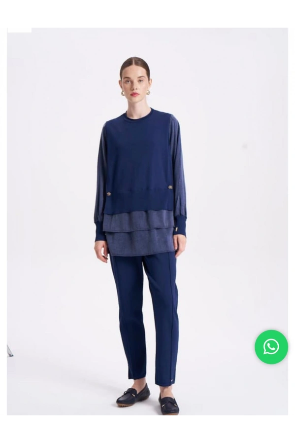 NİLİWİ-ETEĞİ ÇİFT KATLI KUPRA TUNİK LACİVERT