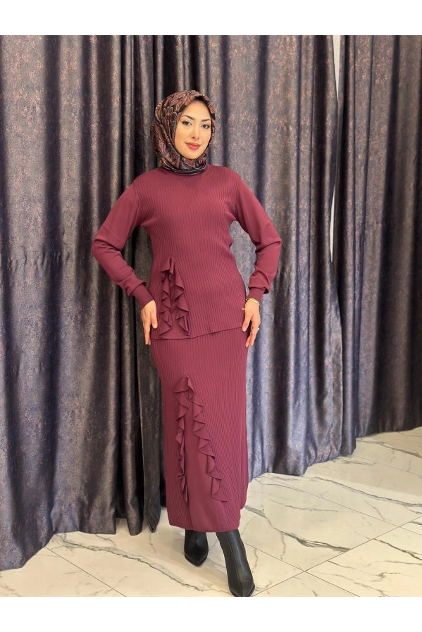 NİLİWİ-FIRFIRLI ETEKLİ TAKIM BORDO