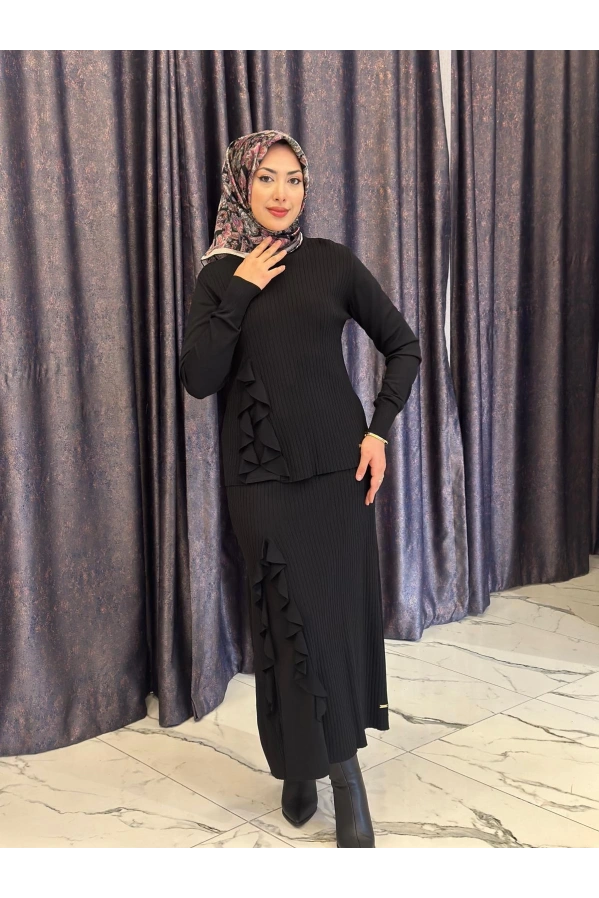 NİLİWİ-FIRFIRLI ETEKLİ TAKIM SİYAH