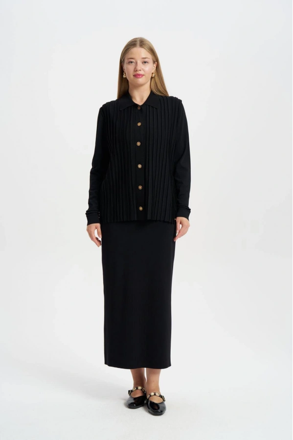 NİLİWİ-ÖNÜ BEKLETMELİ HIRKA SİYAH