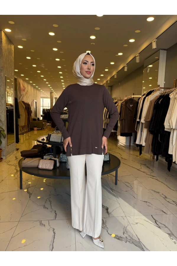 NİLİWİ-YANLARI FERMUARLI TUNİK KAHVE