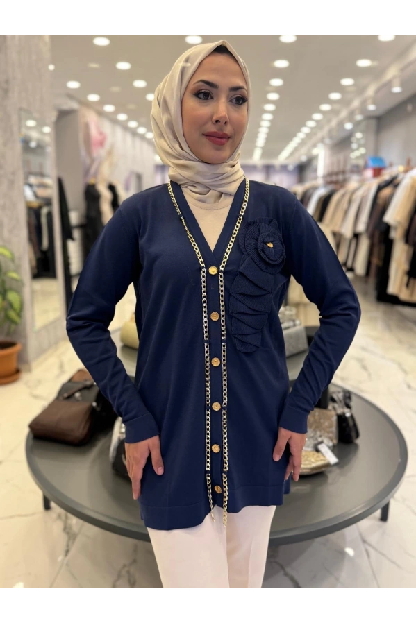 NİLİWİ-ZİNCİR DETAYLI HIRKA LACİVERT