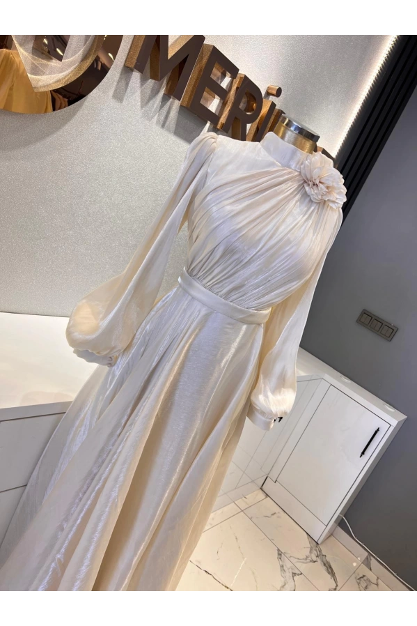 QRLİNE-JANJAN ELBİSE KREM