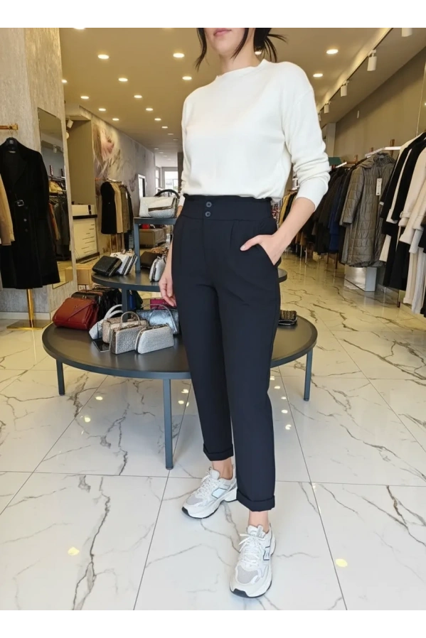 SENTEZ-BELİ LASTİKLİ DOUBLE PAÇA SİYAH