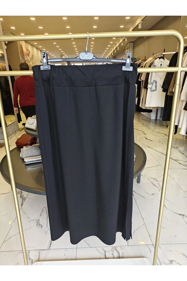 SENTEZ-YANI KUŞAKLI ETEK SİYAH