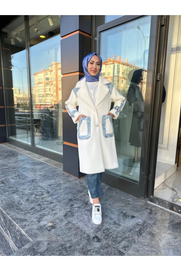 SOLİS-KOT DETAYLI ANGORA KABAN BEYAZ