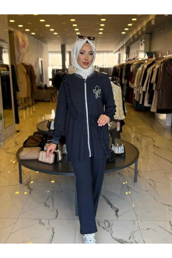 SOLİS-TAŞ İŞLEMELİ TAKIM LACİVERT