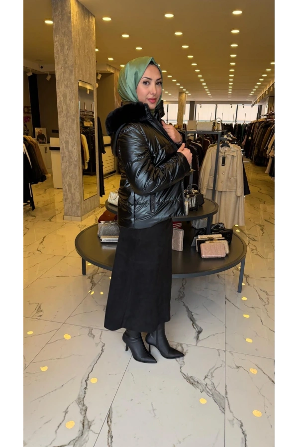 TRENÇ-ŞİŞME KISA KABAN SİYAH