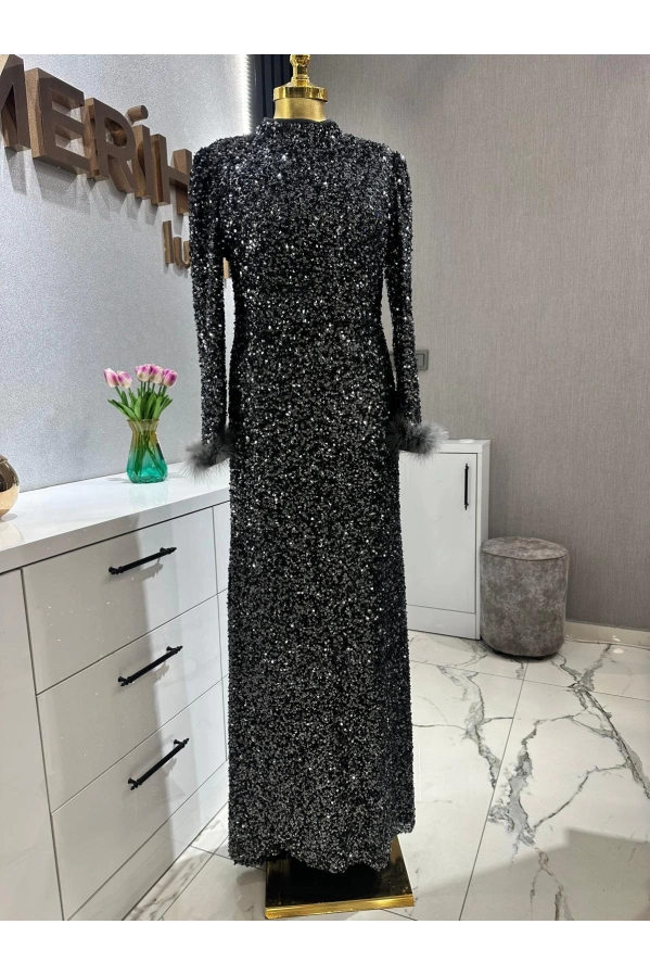 TUAY-PULPAYET ABİYE ELBİSE ANTRASİT