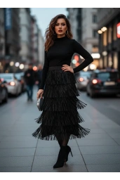 İTHAL-SAÇAKLI ETEK SİYAH