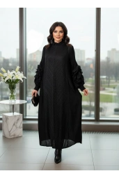 İTHAL-KOLU GÜL DESENLİ ELBİSE SİYAH