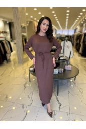 MY312-PLİSELİ ELBİSE KAHVE
