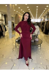 MY312-OMZU AKSESUARLI ELBİSE BORDO