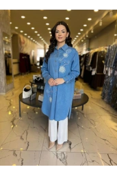 SOLİS-ÖNÜ DESENLİ KOT TUNİK AÇIK MAVİ