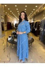 SOLİS-ETEĞİ DESENLİ KOT TAKIM AÇIK MAVİ