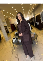 SOLİS-ZARİF ÇİZGİ 3 LÜ PANTOLONLU TAKIM KAHVE