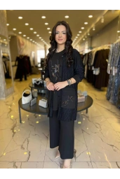 SOLİS-ZARİF ÇİZGİ 3 LÜ PANTOLONLU TAKIM SİYAH