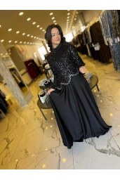 MATEKS-PAYETLİ ELBİSE SİYAH