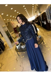 MATEKS-PAYETLİ ELBİSE LACİVERT