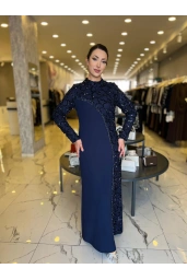BEYOĞLU-PUL DETAYLI ELBİSE LACİVERT