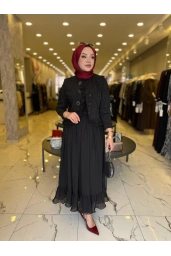 MATEKS-İNCİ DETAY ETEKLİ TAKIM SİYAH