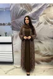 MATEKS-PUL DETAY ABAYA ELBİSE KAHVE