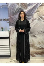 MATEKS-PUL DETAY ABAYA ELBİSE SİYAH