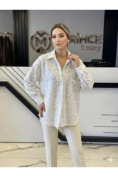 İTHAL-ÖNÜ TAŞ DETAYLI İTHAL GÖMLEK BEYAZ