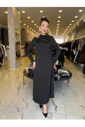 MATEKS-YANI FIRFIRLI ELBİSE SİYAH