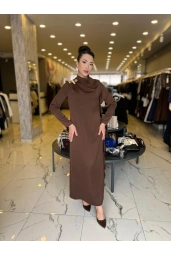 MATEKS-YANI FIRFIRLI ELBİSE KAHVE