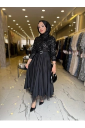 MATEKS-PUL PAYETLİ ELBİSE SİYAH