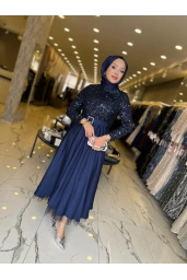 MATEKS-PUL PAYETLİ ELBİSE LACİVERT