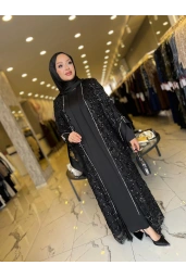 MATEKS-PUL DETAY ABAYA ELBİSE SİYAH