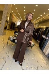 MATEKS-CEKETİ PUL DETAYLI PANTOLONLU TAKIM KAHVE