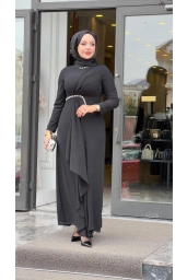 MATEKS-BELİ TAŞLI ELBİSE SİYAH