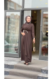 MATEKS-BELİ TAŞLI ELBİSE KAHVE